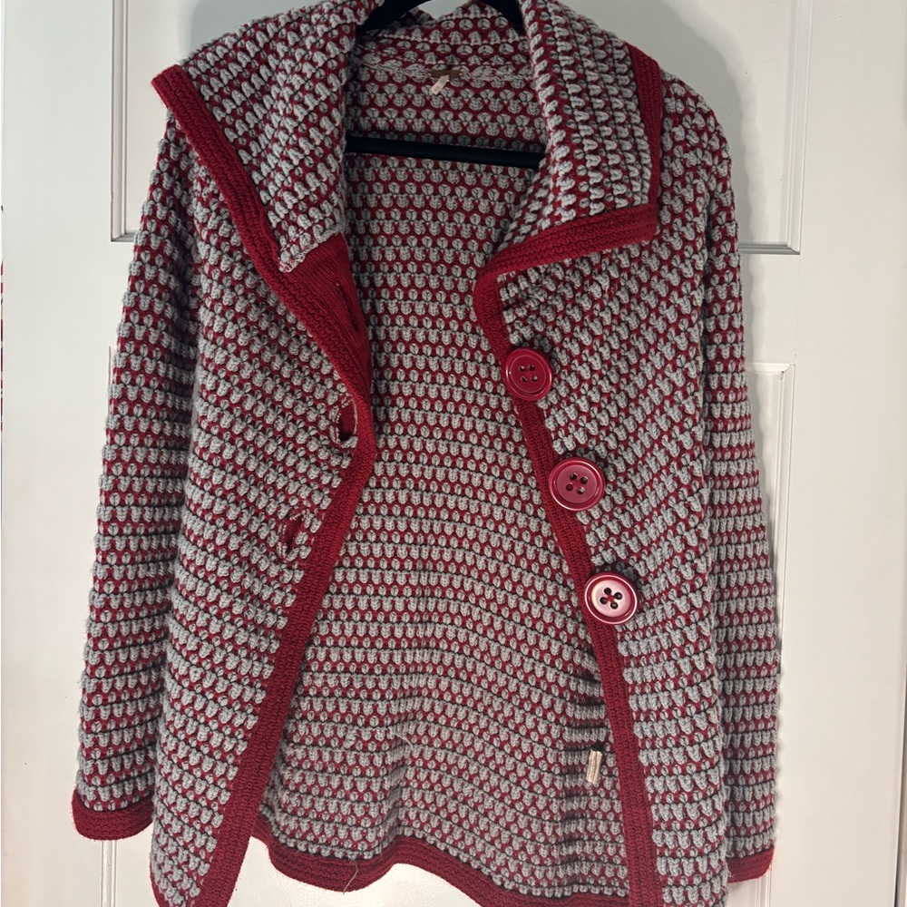 Free People Red and Gray Knit Sweater